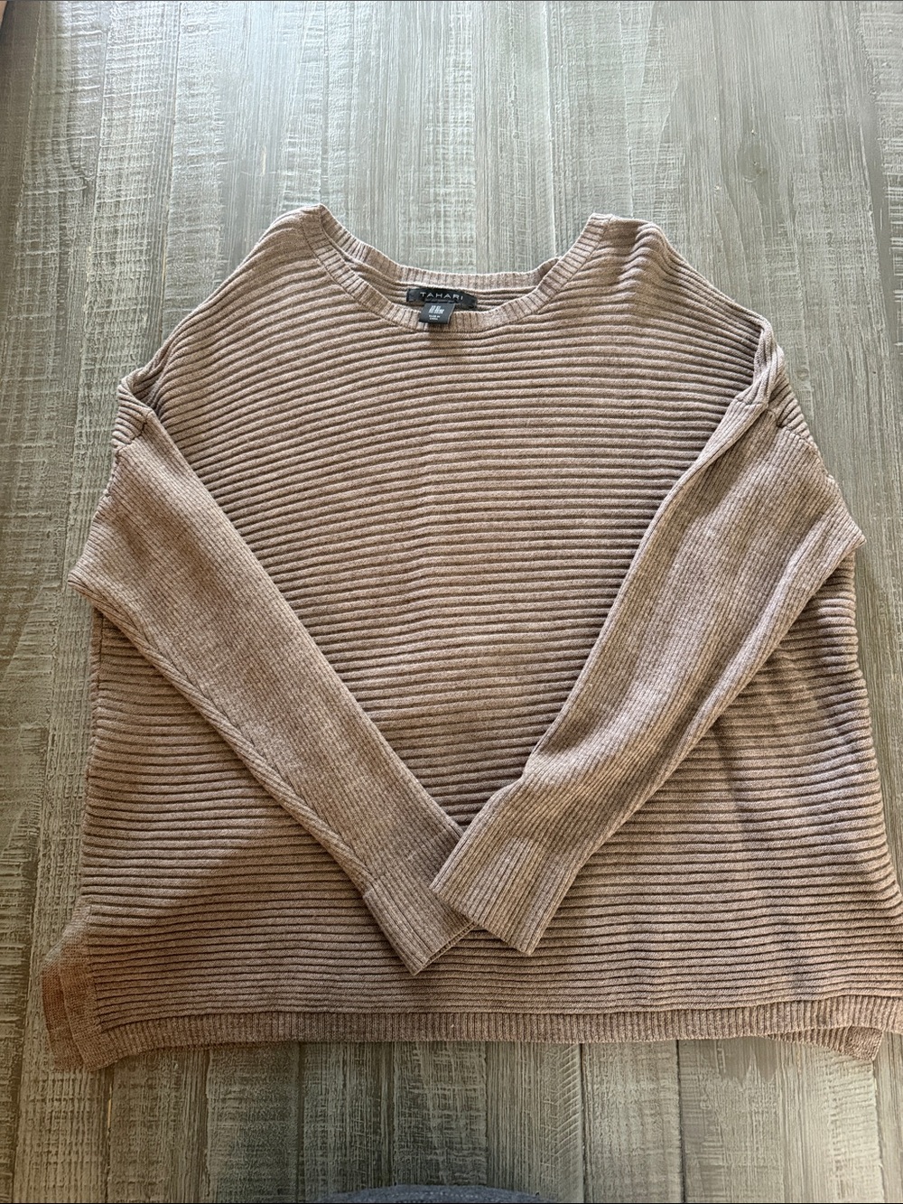 Tahari Ribbed Knit Sweater in Taupe Brown